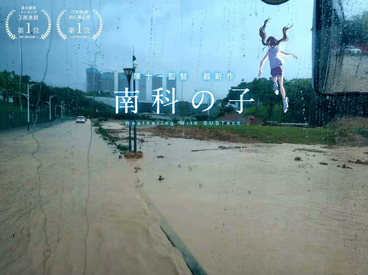 20190819暴雨中的二线公路被淹没