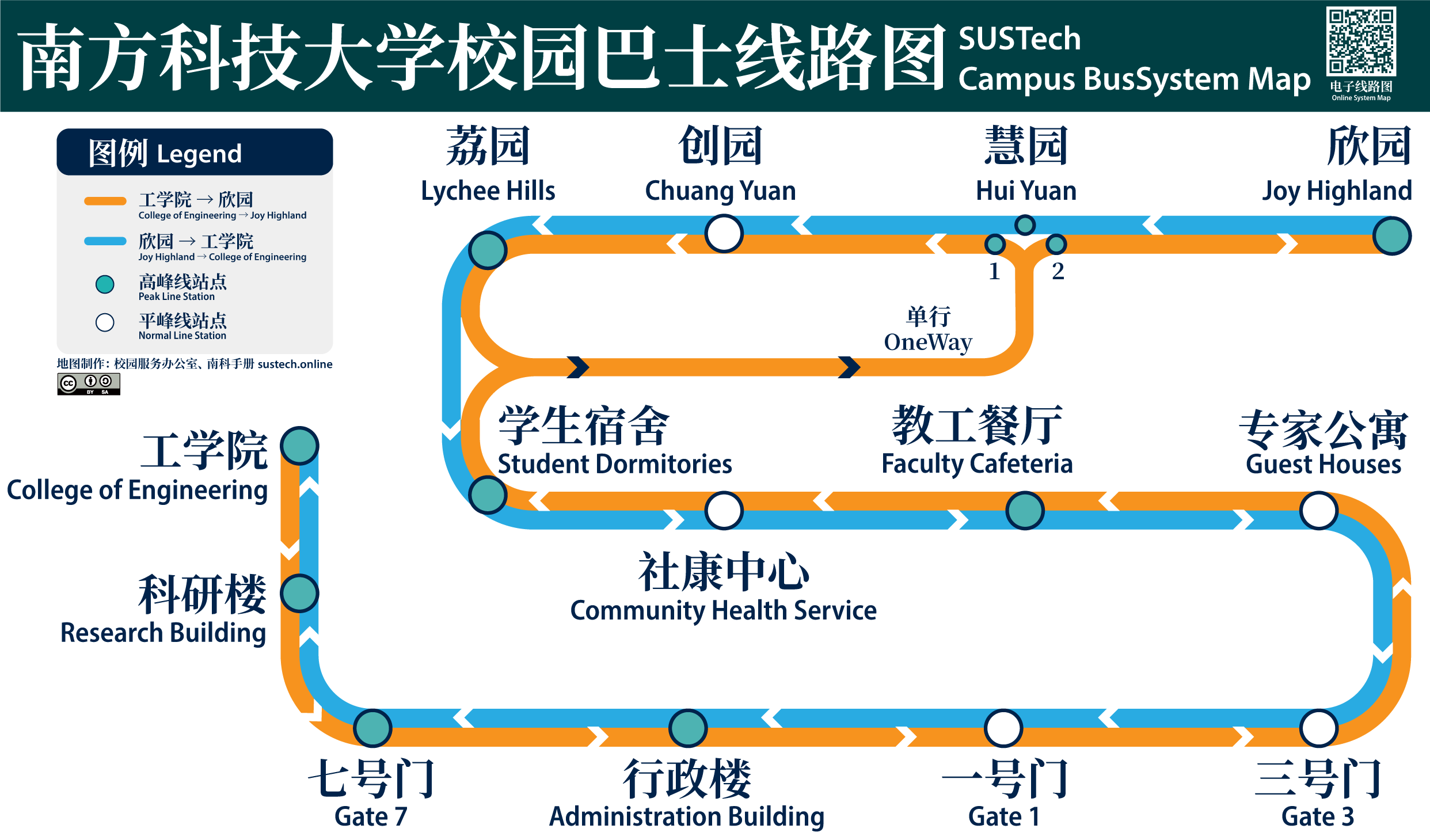 南科手册同学制作的校巴线路图/南科手册